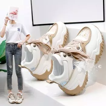 Женские летние повседневные кроссовки на танкетке, нескользящие дышащие прогулочные туфли из искусственной кожи с вырезами, массивные кроссовки на шнуровке для бега, женские теннисные туфли 35