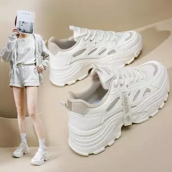 Женские летние повседневные кроссовки на танкетке, нескользящие дышащие прогулочные туфли из искусственной кожи, сетчатые кроссовки на шнуровке, массивные кроссовки для бега, теннисные туфли для женщин 35 серый