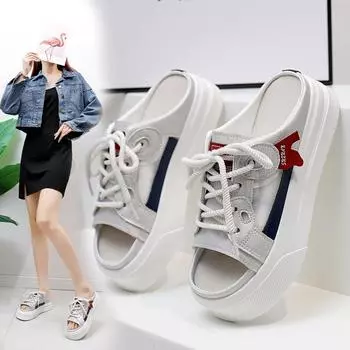 Женские летние повседневные кроссовки с открытой спиной, легкие нескользящие спортивные шлепанцы для женщин, дышащие парусиновые тапочки, прогулочные сандалии с открытым носком, сабо 35