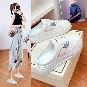 Женские летние повседневные кроссовки с открытой спиной, легкие нескользящие спортивные шлепанцы для женщин, дышащие сетчатые тапочки с закрытым носком, прогулочные сандалии без каблуков с низким верхом 35