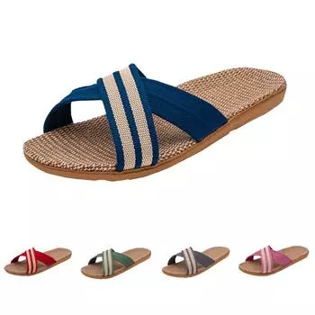 Женские летние повседневные легкие льняные тапочки. Женские домашние дышащие домашние легкие тапочки на толстой подошве. 37-38 синий