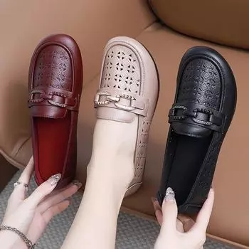 Женские летние повседневные легкие туфли без шнуровки на плоской подошве, прогулочная обувь из искусственной кожи, лоферы с круглым носком, дышащая обувь на плоской подошве, удобные модельные туфли для женщин 35 чёрный