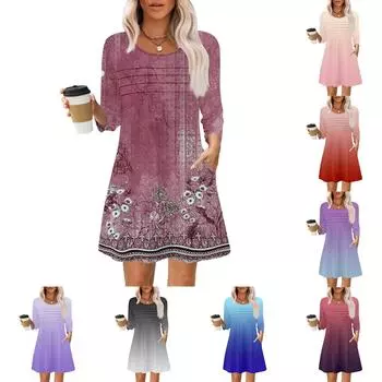 Женские летние повседневные лепестковые узкие полосатые платья с длинным рукавом и плиссировкой с цветочным принтом L чёрный