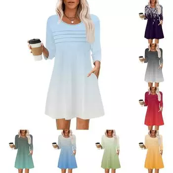 Женские летние повседневные лепестковые узкие полосатые платья с длинным рукавом и плиссировкой с цветочным принтом XL