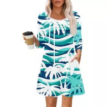 Женские летние повседневные лепестковые узкие полосатые платья с длинным рукавом и плиссировкой с цветочным принтом S