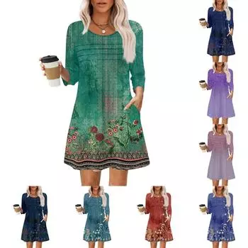 Женские летние повседневные лепестковые узкие полосатые платья с длинным рукавом и плиссировкой с цветочным принтом L армия зеленый