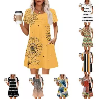 Женские летние повседневные лепестковые узкие полосатые плиссированные однотонные платья L чёрный