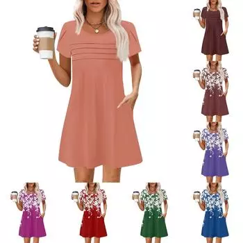 Женские летние повседневные лепестковые узкие полосатые плиссированные однотонные платья L темно-зеленого