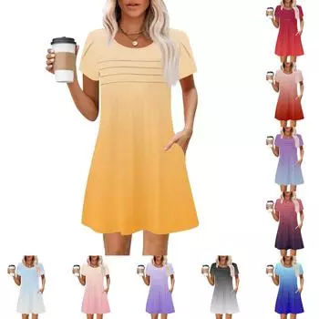 Женские летние повседневные лепестковые узкие полосатые плиссированные однотонные платья L темно-синий