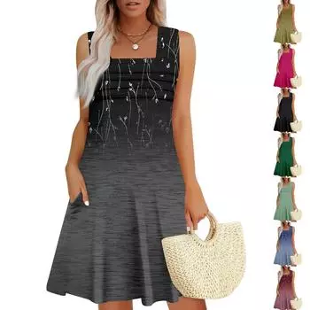 Женские летние повседневные лепестковые узкие полосатые плиссированные однотонные платья L чёрный