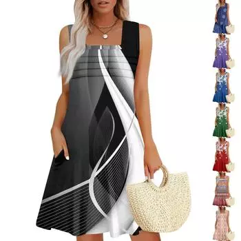 Женские летние повседневные лепестковые узкие полосатые плиссированные однотонные платья XXXL