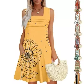 Женские летние повседневные лепестковые узкие полосатые плиссированные однотонные платья XXL жёлтый