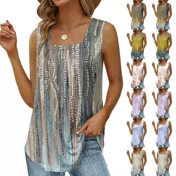 Женские летние повседневные майки, свободные плиссированные рубашки без рукавов с квадратным вырезом, топы L светло-синий