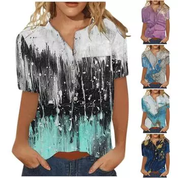 Женские летние повседневные модные хлопковые льняные женские рубашки с короткими рукавами и принтом, топы XL