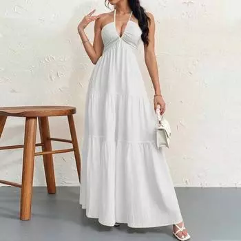Женские летние повседневные модные однотонные платья с V-образным вырезом без рукавов L