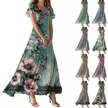 Женские летние повседневные модные однотонные платья с V-образным вырезом и коротким рукавом XL синий