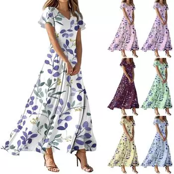 Женские летние повседневные модные однотонные платья с V-образным вырезом и коротким рукавом XS фиолетовый