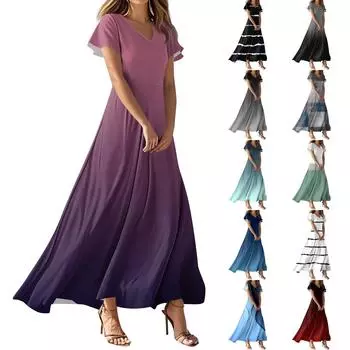 Женские летние повседневные модные платья с принтом и короткими рукавами и V-образным вырезом XXL чёрный