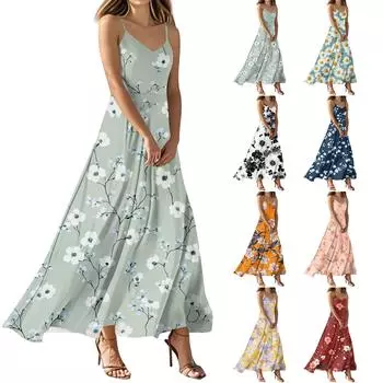 Женские летние повседневные модные платья с принтом, платья без рукавов с V-образным вырезом L чёрный