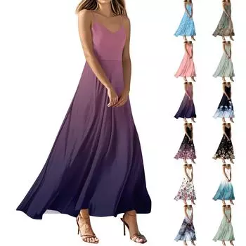 Женские летние повседневные модные платья с принтом, платья без рукавов с V-образным вырезом L чёрный