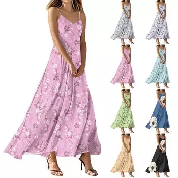 Женские летние повседневные модные платья с принтом, платья без рукавов с V-образным вырезом M чёрный