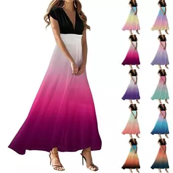 Женские летние повседневные модные платья с градиентным принтом, платья с V-образным вырезом и коротким рукавом XXL розовый