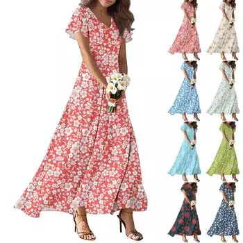 Женские летние повседневные модные платья с принтом, платья с V-образным вырезом и коротким рукавом XS хаки