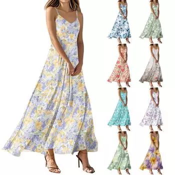Женские летние повседневные модные платья с принтом, платья без рукавов с V-образным вырезом M