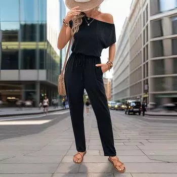 Женские летние повседневные однотонные комбинезоны с плечами S армия зеленый