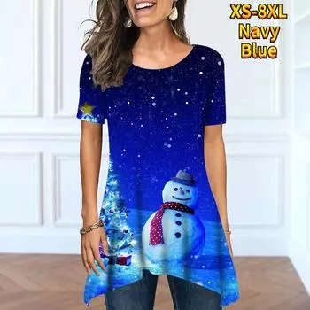 Женские летние повседневные офисные свободные топы с уникальным принтом и круглым вырезом под открытой модой с коротким рукавом XS-8XL 8XL