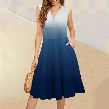 Женские летние повседневные платья без рукавов с V-образным вырезом и оборками M