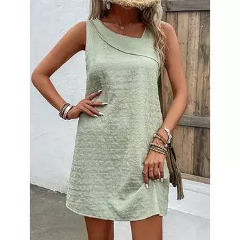 Женские летние повседневные платья без рукавов с тонким наклонным вырезом S чёрный