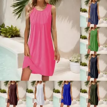 Женские летние повседневные платья без рукавов с принтом и U-образным вырезом XXXL белый