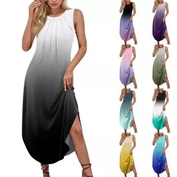 Женские летние повседневные платья без рукавов с принтом и U-образным вырезом L