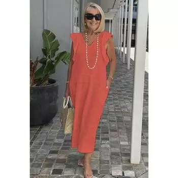 Женские летние повседневные платья из хлопка и льна с застежкой на спине и рукавами-крылышками S белый