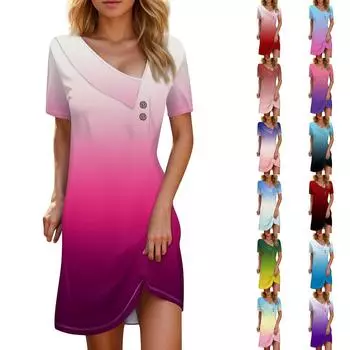 Женские летние повседневные платья на пуговицах с короткими рукавами и принтом XXL зелёный