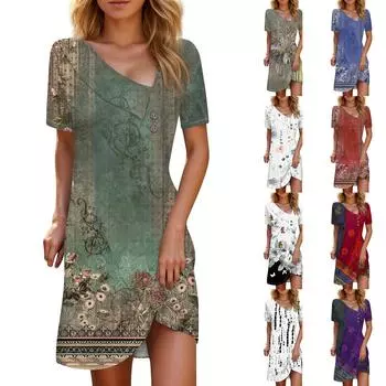 Женские летние повседневные платья на пуговицах с короткими рукавами и принтом L армия зеленый