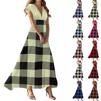 Женские летние повседневные платья с геометрическим принтом, платья с коротким рукавом и V-образным вырезом L