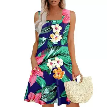 Женские летние повседневные платья с карманами и гавайским принтом XXL