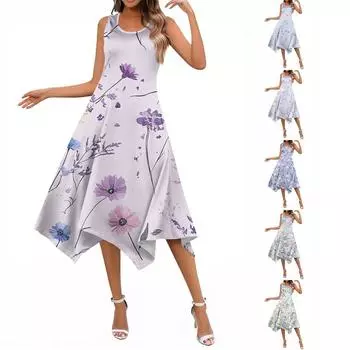 Женские летние повседневные платья с круглым вырезом, плиссированные, с карманами, с принтом, с коротким рукавом L жёлтый