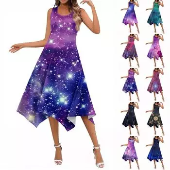 Женские летние повседневные платья с круглым вырезом, плиссированные, с карманами, с принтом, с коротким рукавом XXL чёрный