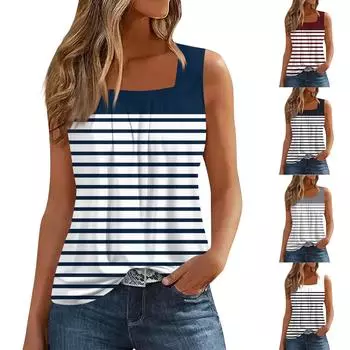 Женские летние повседневные плиссированные топы без рукавов с квадратным вырезом и принтом M чёрный