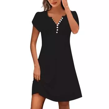 Женские летние повседневные пляжные платья в стиле бохо с V-образным вырезом и рукавами-лепестками L чёрный