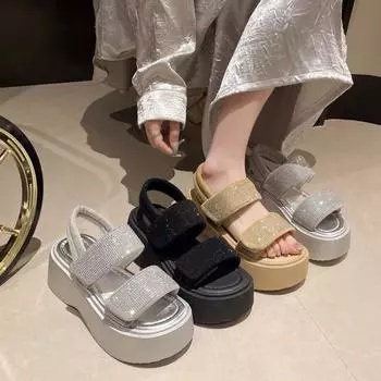 Женские летние повседневные пляжные сандалии на толстой подошве 34 чёрный