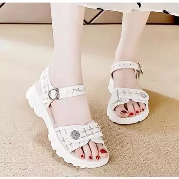 Женские летние повседневные пляжные сандалии с круглым носком, удобные дышащие нескользящие сандалии для молодежи 40 чёрный