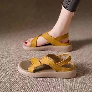 Женские летние повседневные пляжные сандалии, удобная толстая обувь, размеры 35–42 35 бежевый