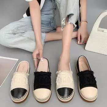 Женские летние повседневные полутапочки с плоским носком 35 чёрный