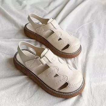 Женские летние повседневные сандалии на толстой подошве с открытым носком 35 чёрный