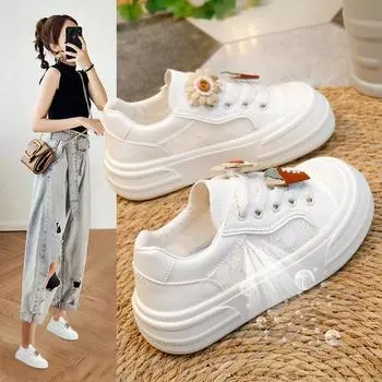 Женские летние повседневные сетчатые кроссовки на массивной платформе, нескользящие легкие дышащие прогулочные туфли на шнуровке, теннисные кроссовки, спортивная спортивная обувь женская 35 белый