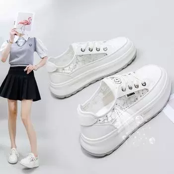 Женские летние повседневные сетчатые кроссовки на платформе, легкие прогулочные туфли на шнуровке, массивные дышащие кроссовки без шнуровки для бега, спортивная обувь для тенниса для женщин 35 чёрный